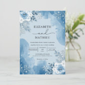 Icy Blue Frost Floral Winter Wedding Einladung (Stehend Vorderseite)