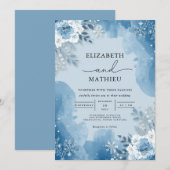 Icy Blue Frost Floral Winter Wedding Einladung (Vorne/Hinten)