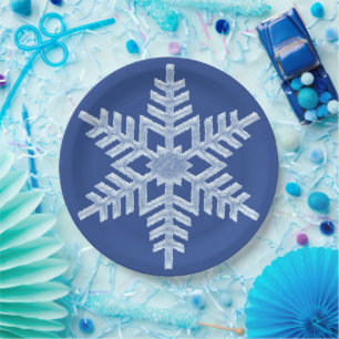 Icy Blue Frozen Snowflake Frohe Winter Weihnachten Pappteller