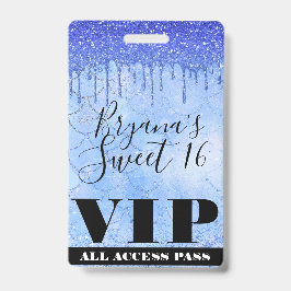 Icy Blue Glitzer Tropfen Mermaid Sweet 16 VIP Pass Ausweis