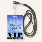 Icy Blue Glitzer Tropfen Mermaid Sweet 16 VIP Pass Ausweis (Rückseite mit Schlüsselband)