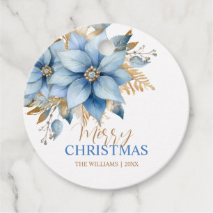 Icy Blue Gold Poinsettia Blume Weihnachten Geschenkanhänger
