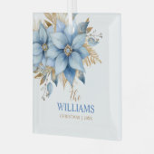 Icy Blue Gold Poinsettia Blume Weihnachtsbaum Ornament Aus Glas (Vorderseite links)