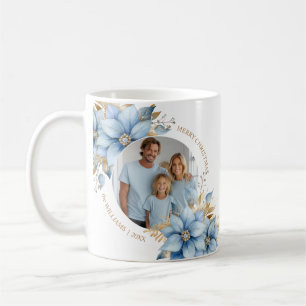 Icy Blue Gold Poinsettia Blume Weihnachtsfest FOTO Kaffeetasse