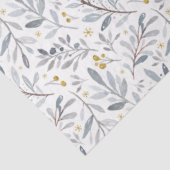 Icy Blue Gold Watercolor Winter Botanisches Muster Seidenpapier (Ausschnitt)