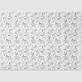 Icy Blue Gold Watercolor Winter Botanisches Muster Seidenpapier