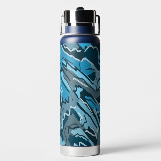 Icy Blue Marbled Abstrakt Trinkflasche (Hinten)