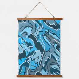 Icy Blue Marbled Abstrakt Wandteppich Mit Holzrahmen