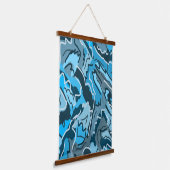 Icy Blue Marbled Abstrakt Wandteppich Mit Holzrahmen (Gewinkelt)