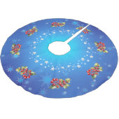 Icy Blue Red Berries & Stars Weihnachten Polyester Weihnachtsbaumdecke (Schrägansicht)