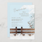 Icy Blue Rustic Woodland Baby ist kalt draußen Einladung (Vorne/Hinten)