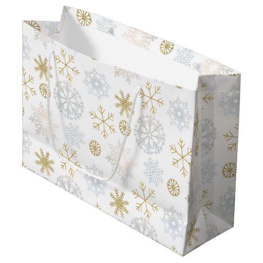 Icy Blue Snowflake Wintergeschenktasche Große Geschenktüte (Vorderseite Schrägansicht)