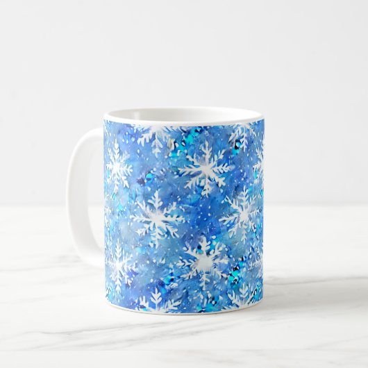 Icy Blue & Turquoise Winter Snowflake Kaffeetasse (Vorderseite Links)