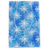 Icy Blue & Turquoise Winter Snowflake Mittlere Geschenktüte (Vorderseite)