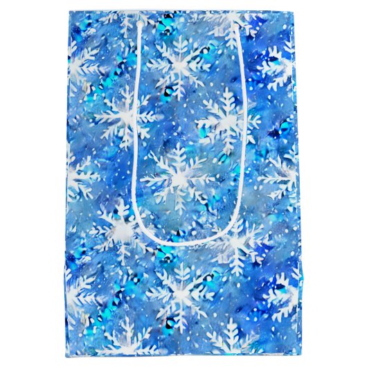 Icy Blue & Turquoise Winter Snowflake Mittlere Geschenktüte (Rückseite)