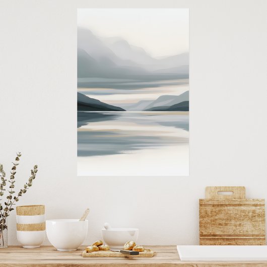 Icy Blue und Beige Abstrakt Seascape Poster (Küche)
