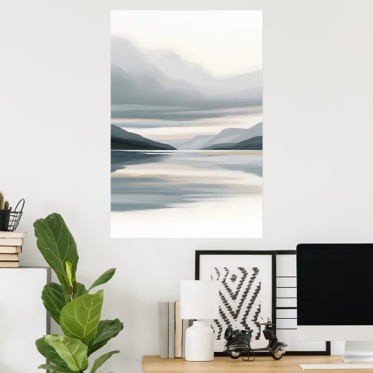 Icy Blue und Beige Abstrakt Seascape Poster (Heimbüro)