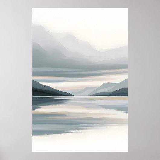 Icy Blue und Beige Abstrakt Seascape Poster (Vorne)