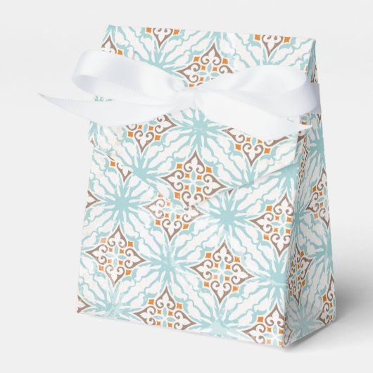 Icy Blue und Tan Damask Wedding Favor Boxes Geschenkschachtel (Vorderseite)