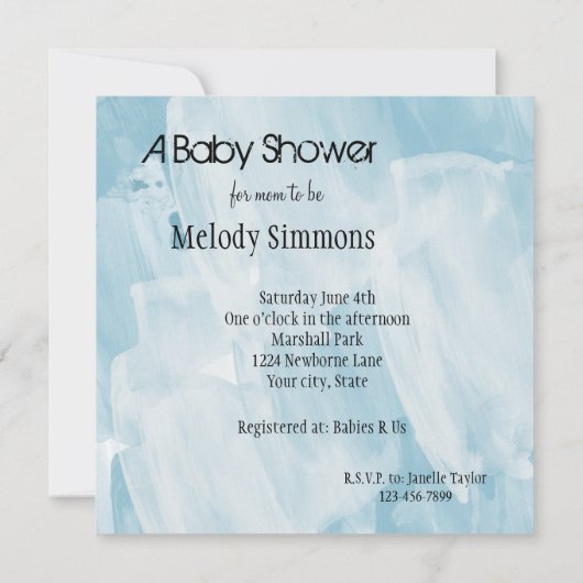 Icy Blue und White Abstrakt Baby Dusche Einladung (Rückseite)