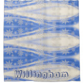 Icy Blue White Snowflake Winterfamilie Name Duschvorhang (Vorderseite)