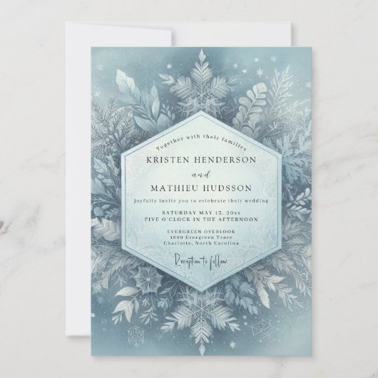 Icy Blue Winter Flora Wedding Einladung (Vorderseite)