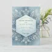 Icy Blue Winter Flora Wedding Einladung (Stehend Vorderseite)