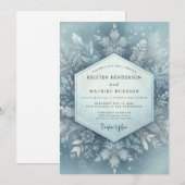 Icy Blue Winter Flora Wedding Einladung (Vorne/Hinten)