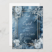 Icy Blue Winter Floral Wedding Einladung (Vorne/Hinten)