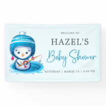 Icy Blue Winter Pinguin Fishing Baby Dusche