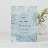 Icy Blue Winter Twig Floral Wedding Einladung (Stehend Vorderseite)