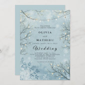 Icy Blue Winter Twig Floral Wedding Einladung (Vorne/Hinten)