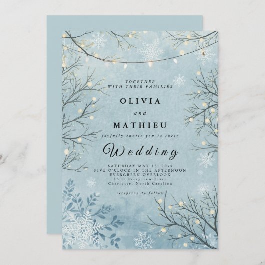 Icy Blue Winter Twig Floral Wedding Einladung (Vorne/Hinten)