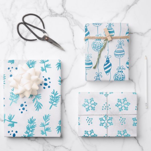 Icy Blue Winter Weihnachtswrapper Geschenkpapier Set (Vorderseite)