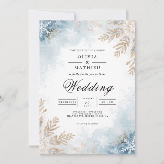 Icy Frost Botanical Romance Wedding Einladung (Vorderseite)