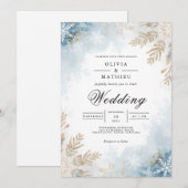Icy Frost Botanical Romance Wedding Einladung (Vorne/Hinten)