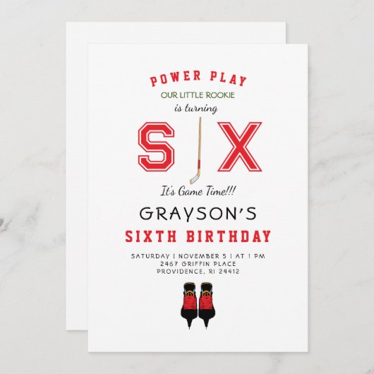Icy Hockey 6. Geburtstag II Einladung (Vorne/Hinten)