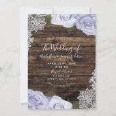 Icy Lila Floral Rose Rustic Wood & Lace Wedding Einladung (Vorderseite)