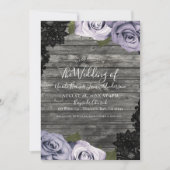 Icy Lila Rose Rustic Wood Black Lace Wedding Einladung (Vorderseite)