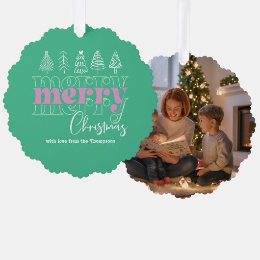 Icy Mint Scribbles Frohe Weihnachts-Keepake Ornament Karte (Vorderseite/Rückseite)