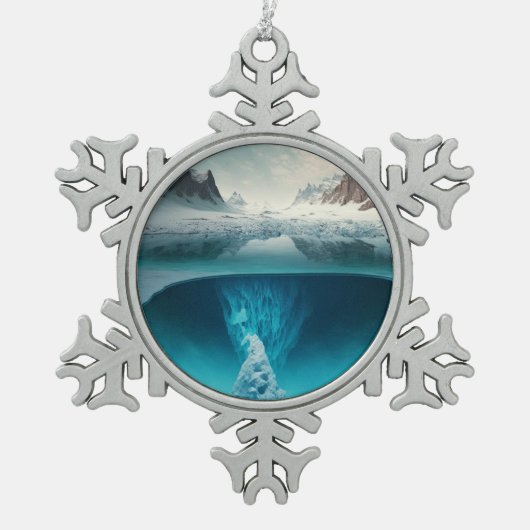 Icy Mountain View Schneeflocken Zinn-Ornament (Vorderseite)