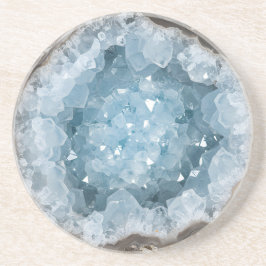 Icy Pale Blue Celestite Crystal Geode Printed  Getränkeuntersetzer