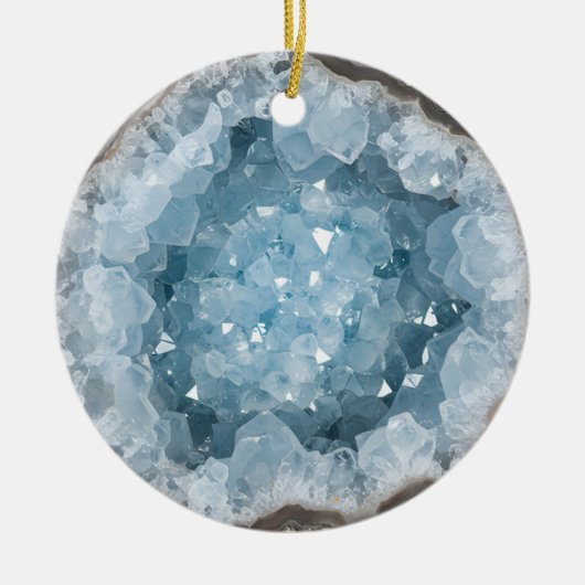 Icy Pale Blue Celestite Crystal Geode Printed Keramik Ornament (Vorne)