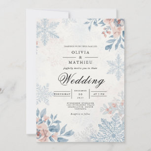 Icy Petal Winter Floral Wedding Einladung