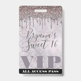 Icy Pink Glitzer Tropfen Mermaid Sweet 16 VIP Pass Ausweis