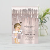Icy Pink Rose Diamond Glitzer Tropfen Baby Dusche Einladung (Stehend Vorderseite)