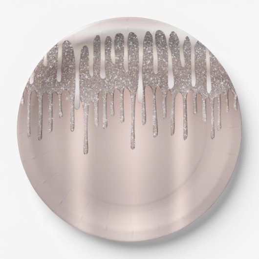 Icy Pink Rose Gold Diamond Glitzer Tropfen Sweet 1 Pappteller (Vorderseite)