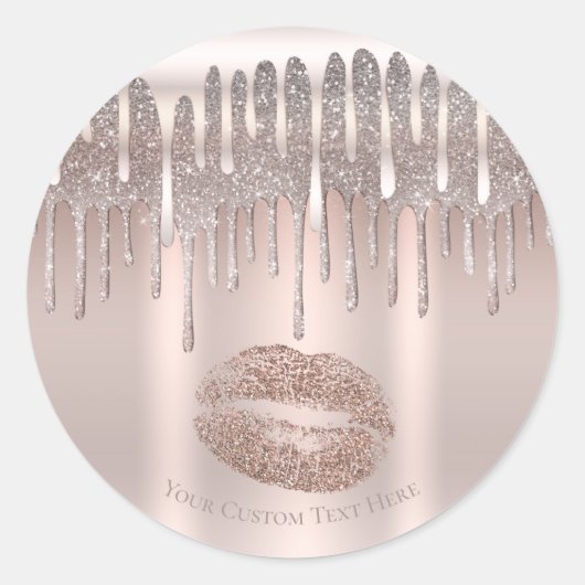 Icy Pink Rose Gold Lippen Kiss Diamond Glitzer Tro Runder Aufkleber (Vorderseite)
