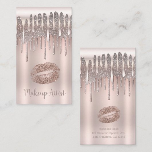 Icy Pink Rose Gold Lippen Kiss Diamond Glitzer Tro Visitenkarte (Vorne/Hinten)