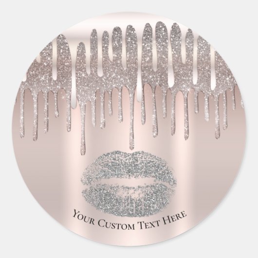 Icy Pink Silver Lips Kiss Diamond Glitzer Tropfen Runder Aufkleber (Vorderseite)